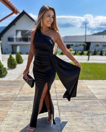Czarna satynowa sukienka Loren maxi