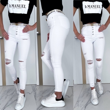 Białe spodnie Jeans z dziurami 