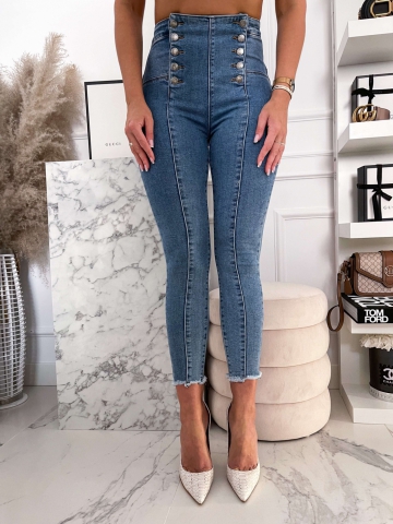 Spodnie Jeans z wysokim stanem dwurzędowe 