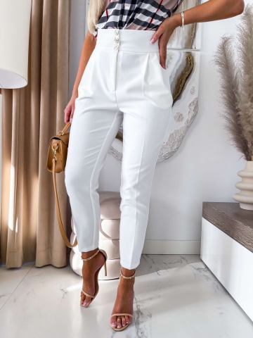 Białe eleganckie spodnie z wysokim stanem Belluci