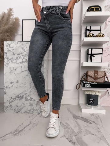 Grafitowe gładkie spodnie Jeans Queen